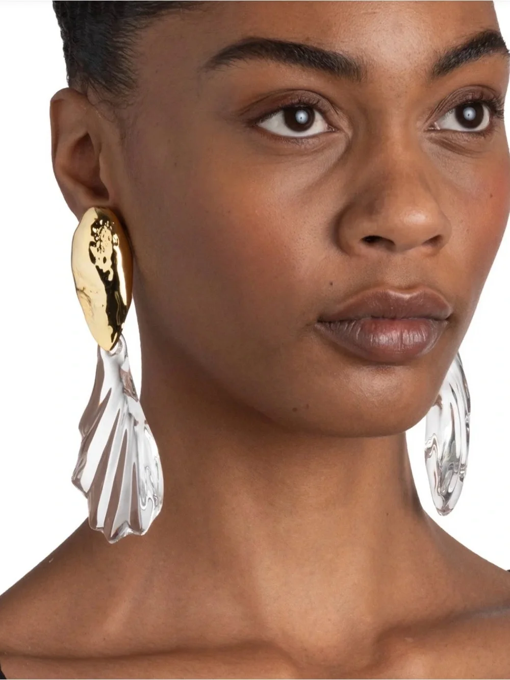 Alexis Bittar Liquid Lucite Brutalist Ripple Clip Statement Earrings Clear AU15